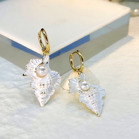 1 Pair IG Style Beach Tropical Shell Enamel Inlay Shell Copper Zinc Alloy Artificial Pearls Drop Earrings