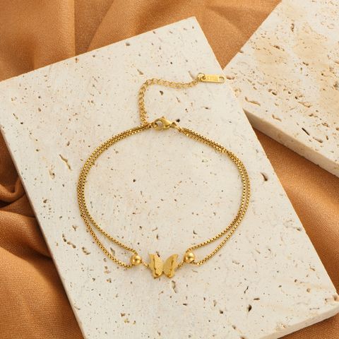 Basic Modern Style Classic Style Butterfly 304 Stainless Steel 18K Gold Plated Bracelets In Bulk