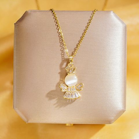 Wholesale Elegant Lady Streetwear Angel 304 Stainless Steel Copper Inlay 18K Gold Plated K Gold Plated Opal Zircon Pendant Necklace