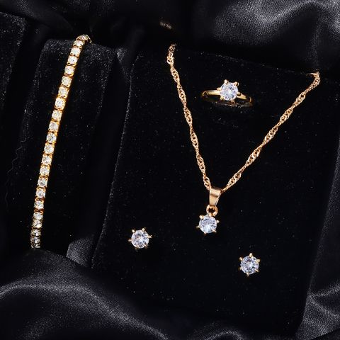 Elegant Romantic Shiny Round Artificial Rhinestones Alloy Wholesale Jewelry Set