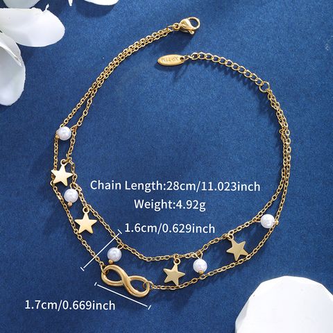 Vacation Beach Modern Style Geometric Star Tassel 304 Stainless Steel Artificial Pearl Tassel Plating 14K Gold Plated Women's Anklet