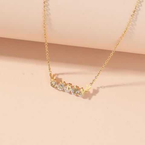 Titanium Steel 18K Gold Plated Simple Style Classic Style Plating Inlay Solid Color Artificial Rhinestones Pendant Necklace