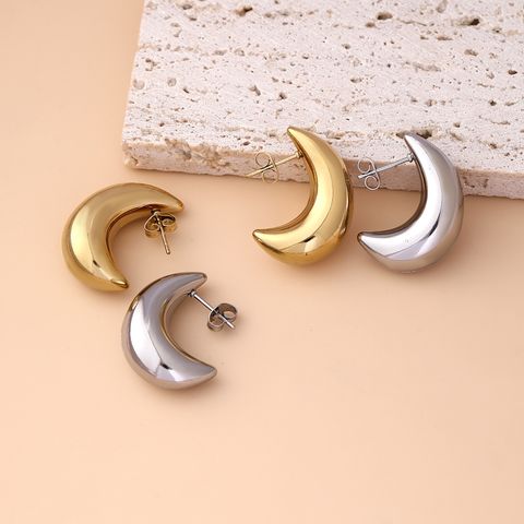 1 Pair Basic Modern Style Classic Style Moon Plating 304 Stainless Steel Drop Earrings