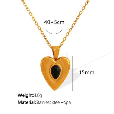 Titanium Steel 18K Gold Plated Elegant Classic Style Inlay Heart Shape Opal Earrings Necklace