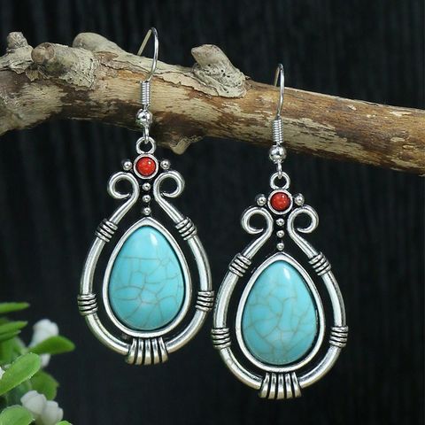1 Pair Ethnic Style Geometric Plating Alloy Turquoise Drop Earrings