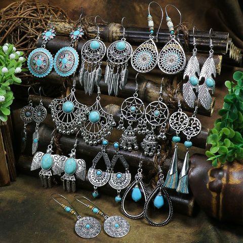 1 Pair Ethnic Style Geometric Plating Alloy Turquoise Drop Earrings