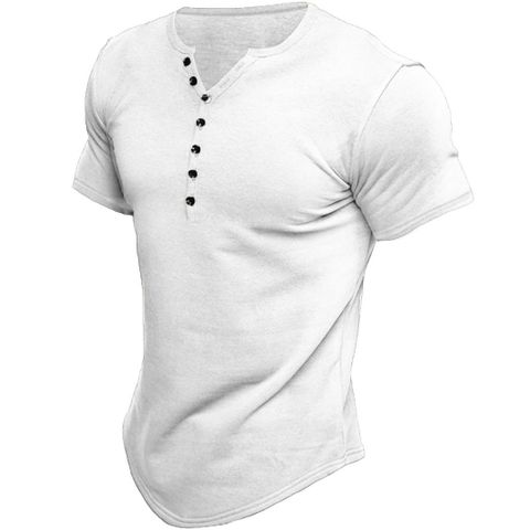 Men's Solid Color Simple Style Standing Collar Short Sleeve Loose Men's T-shirt