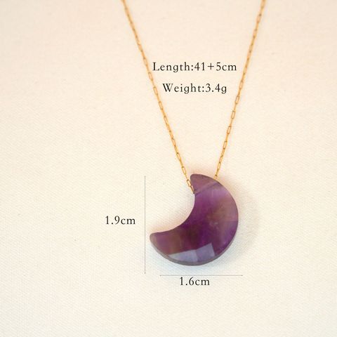 Simple Style Moon Natural Stone Titanium Steel 14K Gold Plated Necklace In Bulk