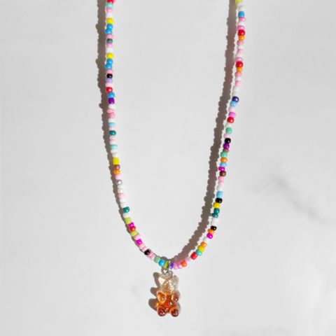 Cute Bear Arylic Seed Bead Beaded Women's Pendant Necklace