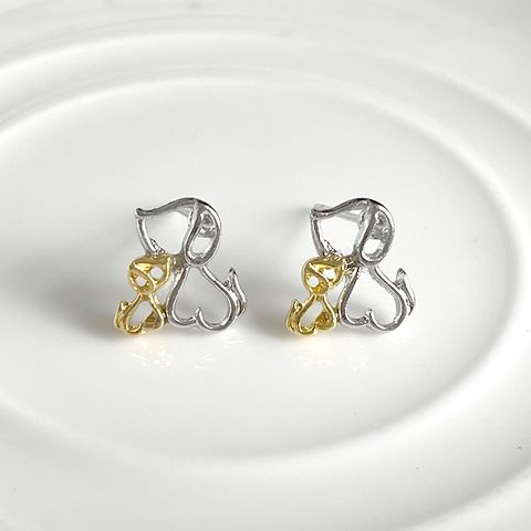 1 Pair Cute French Style Sweet Dog Hollow Out Alloy Gold Plated Silver Plated Ear Studs