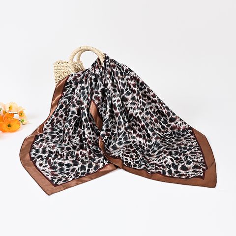 Women's Hip-Hop Simple Style Leopard Satin Printing And Dyeing Printing Silk Scarf