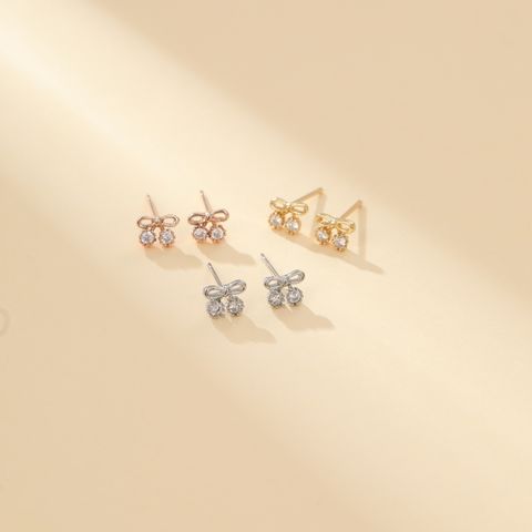 1 Pair Elegant Sweet Simple Style Cherry Hollow Out Inlay Copper Zircon Ear Studs