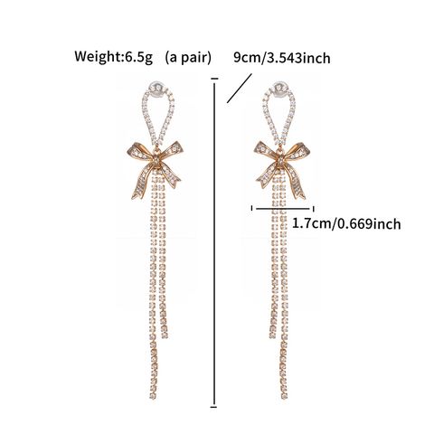 1 Pair Elegant XUPING Sweet Tassel Bow Knot Tassel Plating Inlay Copper Artificial Gemstones 14K Gold Plated Platinum Plated Drop Earrings