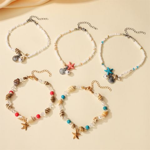 Casual Beach Starfish Conch Natural Stone Beaded Women's Anklet