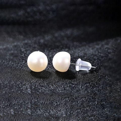 Elegant Simple Style Bow Knot White Gold Plated Rhodium Plated Freshwater Pearl Freshwater Pearl Sterling Silver Wholesale Earrings Necklace