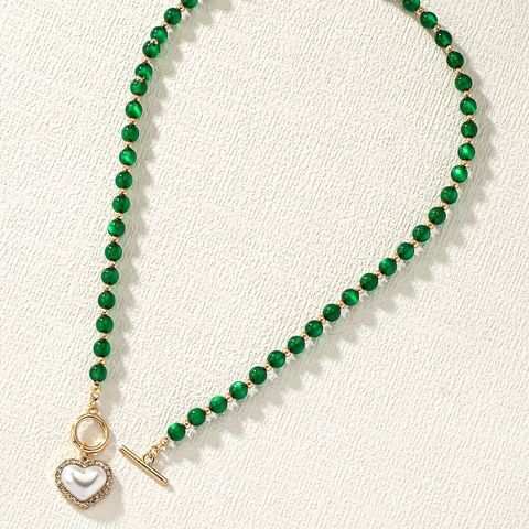 Elegant Sweet Heart Shape Plastic Toggle Inlay Artificial Pearls Rhinestones Women's Necklace