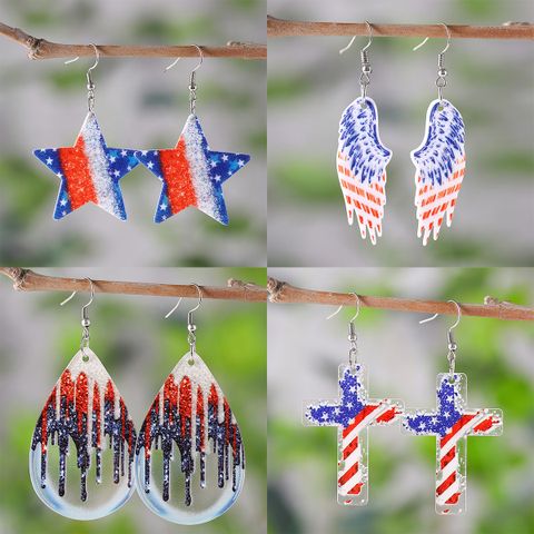 1 Pair Retro Cross Star Wings Arylic Drop Earrings