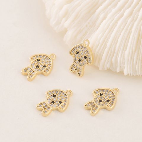1 Piece 9 * 12mm Copper Zircon 18K Gold Plated Dog Polished Pendant
