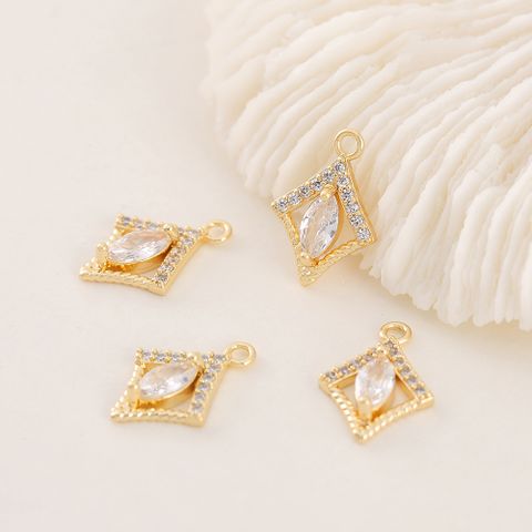1 Piece 11 * 16mm Copper Zircon 18K Gold Plated Rhombus Polished Pendant