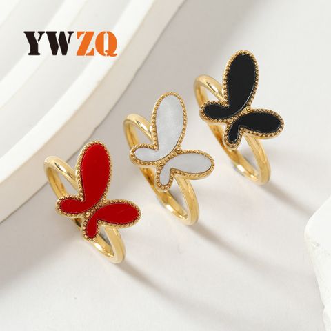 Stainless Steel Simple Style Butterfly Plating Inlay Shell Rings