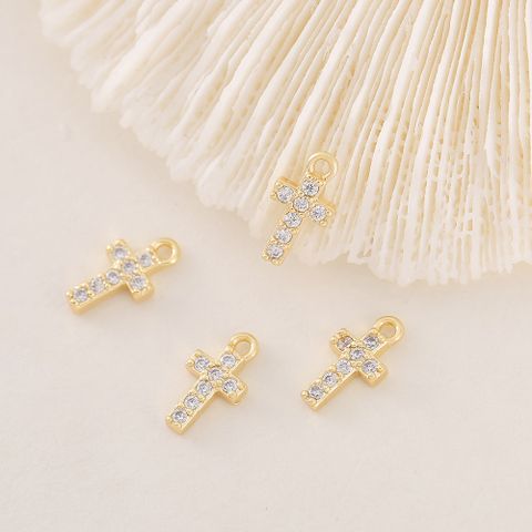 1 Piece 5 * 10mm Copper Zircon 18K Gold Plated Cross Polished Pendant