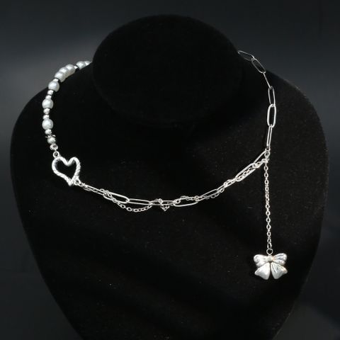 Cute Hip-Hop Commute Bow Knot 304 Stainless Steel Imitation Pearl Beaded Polishing Women's Pendant Necklace