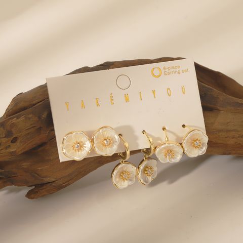 1 Set Cute Sweet Dreamcatcher Flower Inlay Copper Acrylic Zircon 14K Gold Plated Drop Earrings