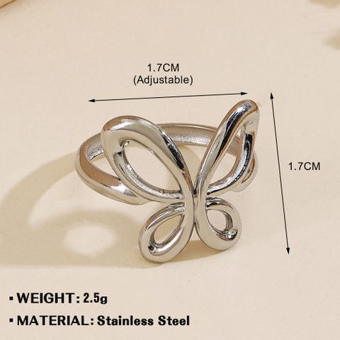 Retro Simple Style Leaves Heart Shape Solid Color Stainless Steel Plating Hollow Out Rings 1 Piece