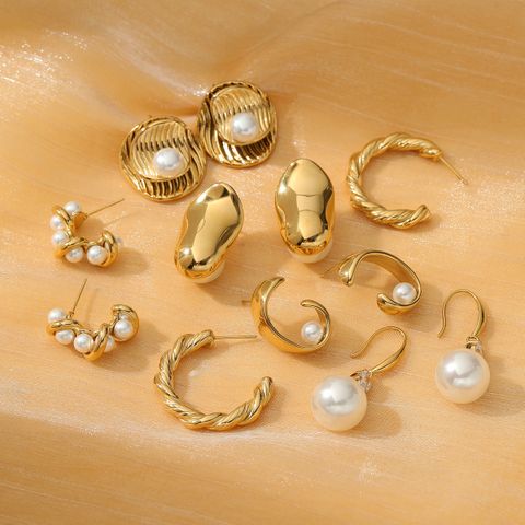 1 Pair Lady Pearl Plating 304 Stainless Steel Freshwater Pearl Earrings
