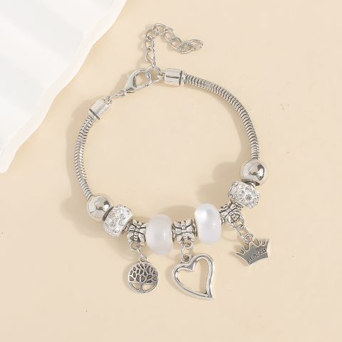 Wholesale Jewelry Elegant Lady Classic Style Heart Shape Crown Key Alloy Beaded Bracelets