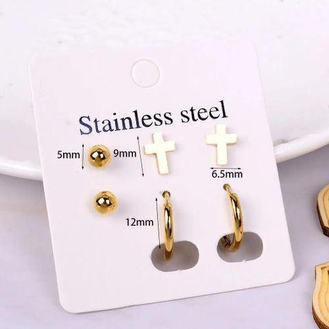 1 Set Simple Style Cross Star Heart Shape Plating 316 Stainless Steel  Ear Studs