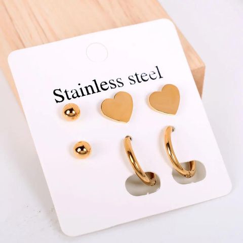 1 Set Simple Style Cross Star Heart Shape Plating 316 Stainless Steel  Ear Studs