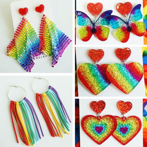 1 Pair Simple Style Classic Style Color Block Heart Shape Printing Arylic Pu Leather Drop Earrings