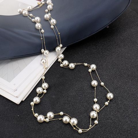 Casual Simple Style Round Imitation Pearl Alloy Beaded 14K Gold Plated Women's Long Necklace