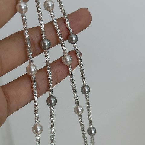 Artificial Crystal Artificial Pearl Sterling Silver Elegant Simple Style Beaded Geometric Necklace