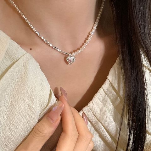 Sweet Simple Style Heart Shape Freshwater Pearl Sterling Silver Wholesale Bracelets Necklace