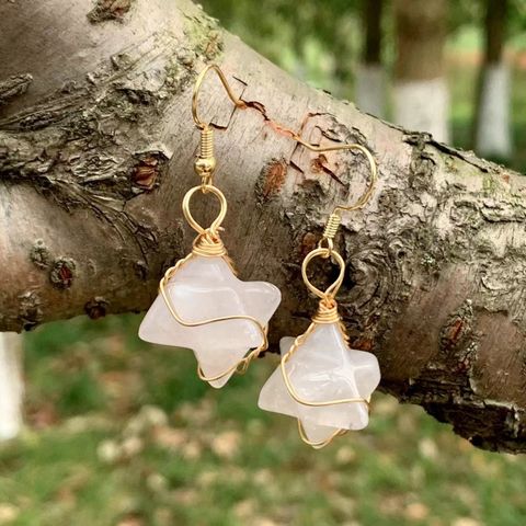 1 Pair Retro Solid Color Inlay Natural Stone Crystal Drop Earrings