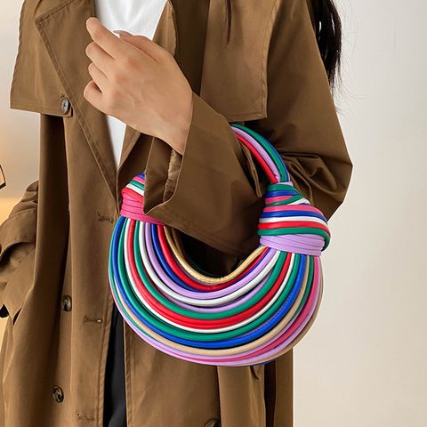Women's Medium Pu Leather Multicolor Streetwear Pillow Shape Zipper Handbag