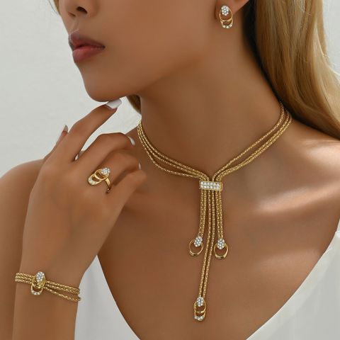 Elegant Lady Streetwear Geometric Tassel Gold Plated Rhinestones Alloy Wholesale Jewelry Set