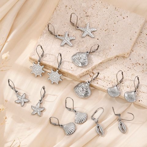 1 Pair Hawaiian Vacation Modern Style Starfish Shell 304 Stainless Steel White Gold Plated Drop Earrings
