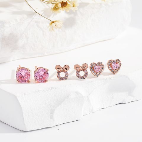 1 Pair Cute Simple Style Heart Shape Plating Inlay Copper Zircon Ear Studs