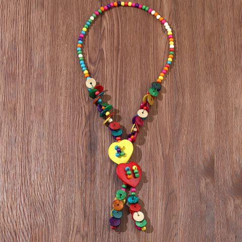 Casual Romantic Sweet Color Block Wooden Beads Coconut Shell Charcoal Beaded Women's Pendant Necklace