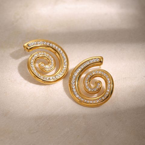 1 Pair Basic Modern Style Classic Style Spiral Plating Inlay 304 Stainless Steel Rhinestones 18K Gold Plated Ear Studs
