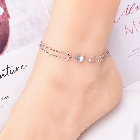 Elegant Luxurious Sweet Butterfly Titanium Steel Inlay Rhinestones 18K Gold Plated Women's Anklet