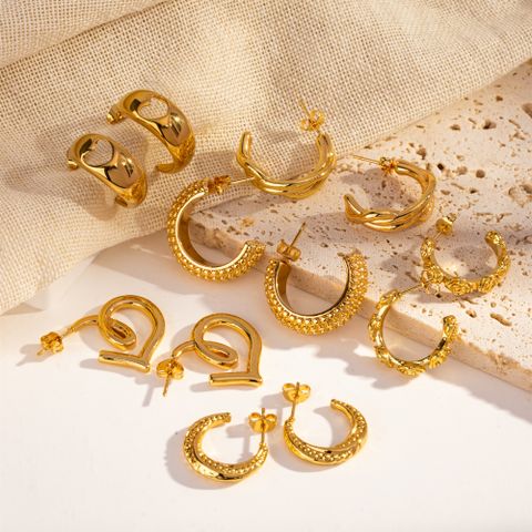 1 Pair Casual Vintage Style C Shape Geometric Heart Shape Plating 304 Stainless Steel 18K Gold Plated Ear Studs