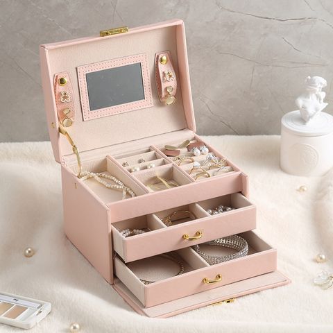 Retro Solid Color PU Leather Jewelry Boxes