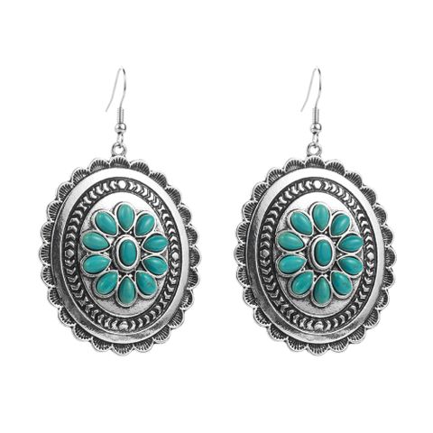 1 Pair Vacation Ethnic Style Oval Inlay Alloy Turquoise Turquoise 14K Gold Plated Drop Earrings