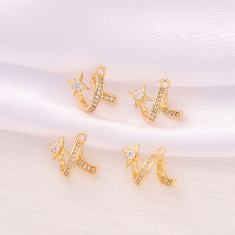 1 Piece 13 * 14mm Copper Zircon 18K Gold Plated Star Polished Pendant