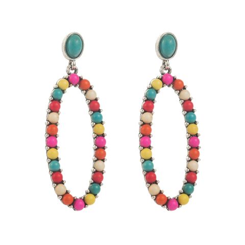 1 Pair Casual Vacation Modern Style Color Block Plating Inlay Alloy Turquoise Turquoise Silver Plated Drop Earrings