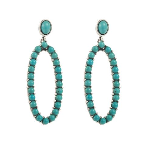 1 Pair Casual Vacation Modern Style Color Block Plating Inlay Alloy Turquoise Turquoise Silver Plated Drop Earrings